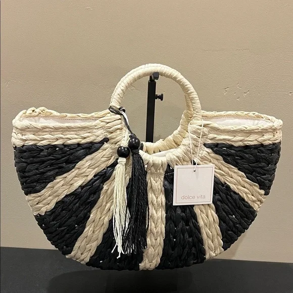 Dolce Vita | Black Raffia Shopper “EstelleB” Tote ~ Canvas Inside - Picture 4 of 16